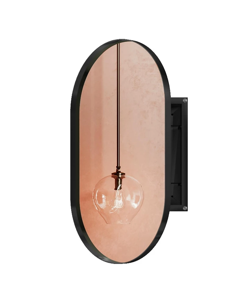 20x34 Inch Oval Recessed Medicine Cabinet, Metal Framed Bathroom Wall Cabinet with Mirror and Adjustable Shelves, Wall Mirror with Storage for Bathroo