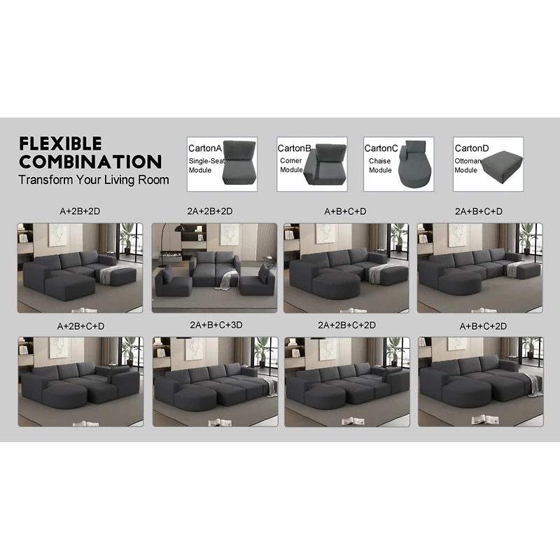 Streamdale Furniture 104.3270.86 Modular Sectional Sofa Sleeper Couch, Sectional Sofa with Chaise and Ottoman, Convertible U Shaped Modular Sofa Set.