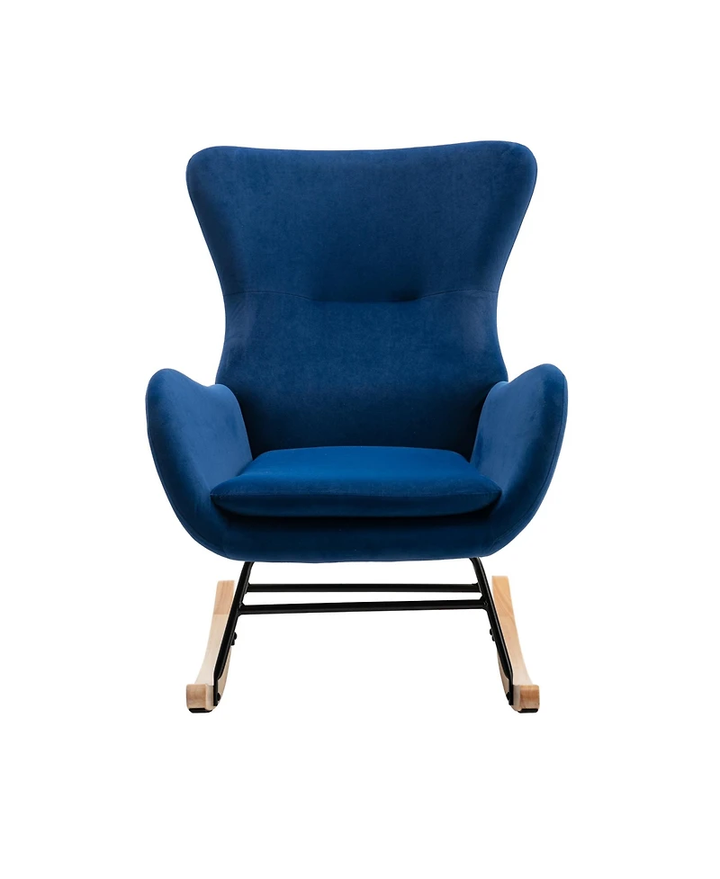 Streamdale Furniture Velvet Fabric Padded Seat Rocking Chair With High Backrest And Armrests