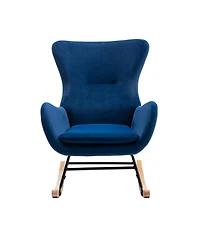 Streamdale Furniture Velvet Fabric Padded Seat Rocking Chair With High Backrest And Armrests