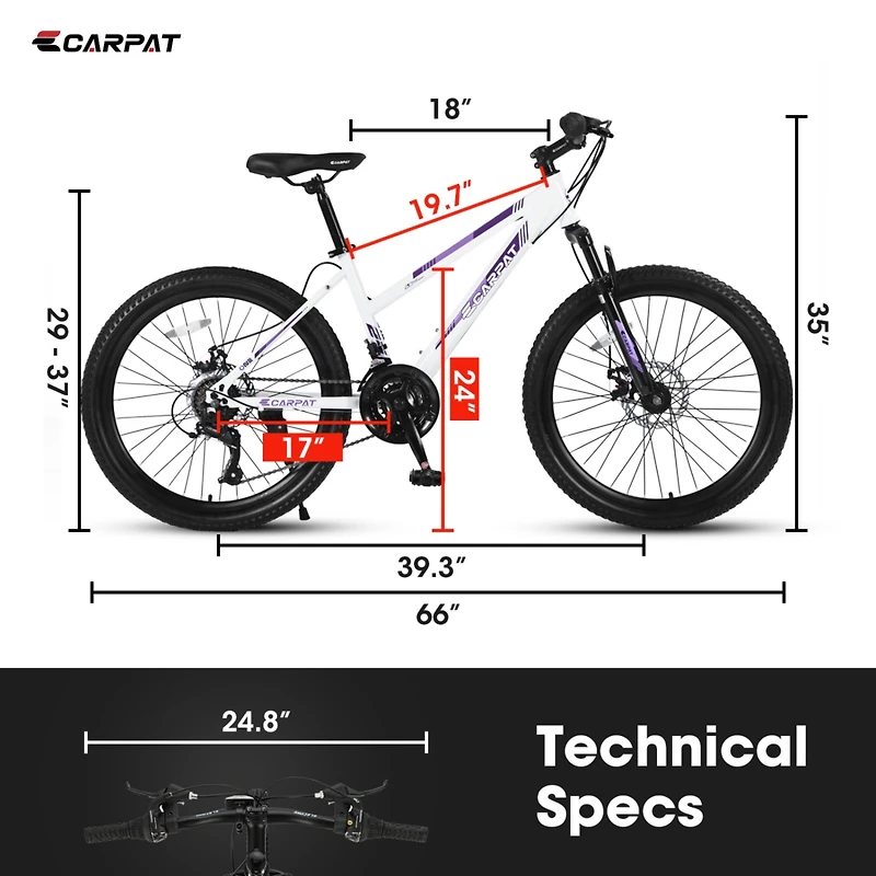 Streamdale 24" Girls' Mountain Bike with 21 Speeds and Disc Brakes