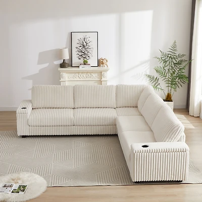Streamdale Oversized Corduroy Corner Sofa with Storage and Amenities