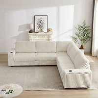 Streamdale Oversized Corduroy Corner Sofa with Storage and Amenities
