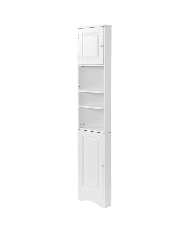 Multi-Functional Corner Cabinet Tall Bathroom Storage Cabinet with Two Doors and Adjustable Shelves, Open
