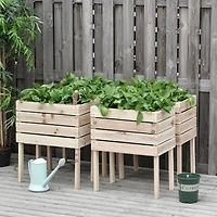 4PCS Raised Garden Bed, Wooden Elevated Planter Box Kit with Bed Liner, Diy Shape, for Flowers Vegetables