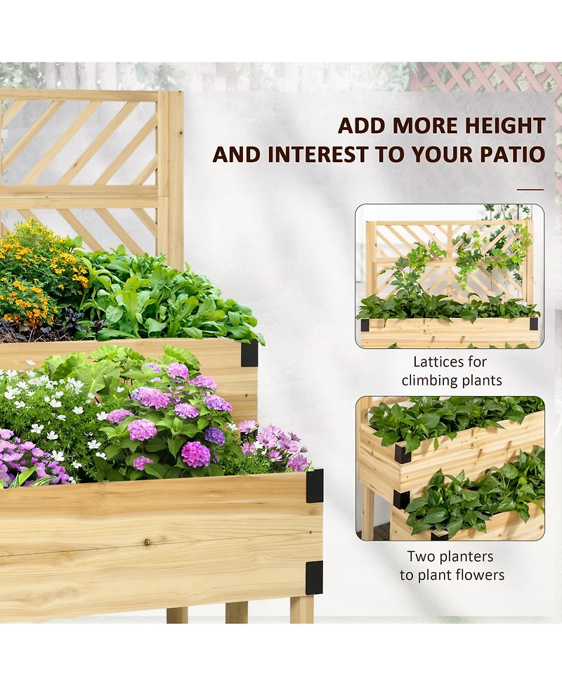 Streamdale Furniture Raised Garden Bed with Trellis, 2 Tier Wooden Elevated Planter Box with Legs and Metal Corners for Vegetables, Flowers, Herbs, Na