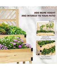 Streamdale Furniture Raised Garden Bed with Trellis, 2 Tier Wooden Elevated Planter Box with Legs and Metal Corners for Vegetables, Flowers, Herbs, Na