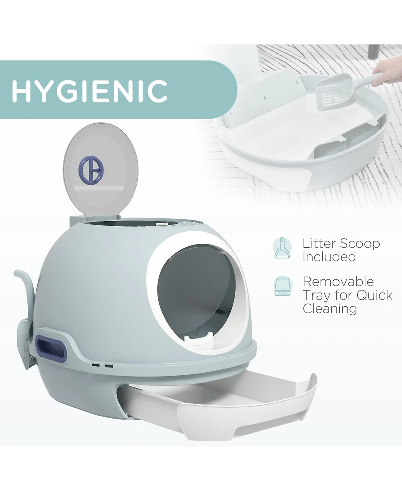 Covered Litter Box, Litter Box with a Lid, Scoop Enclosed Drawer & Skylight for Cats That's Easy to Clean, Blue