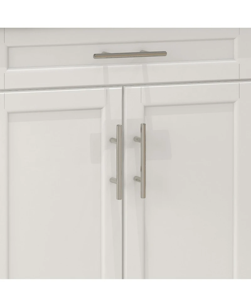 Kitchen Island on Wheels, Rolling Kitchen Cart with Stainless Steel Countertop, Drawer, Towel Rack and Spice Rack, Utility Storage Trolley, Cream Whit