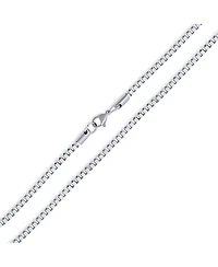 Bling Jewelry Polished Venetian Flat Box Chain Necklace Silver Tone Stainless Steel 3MM