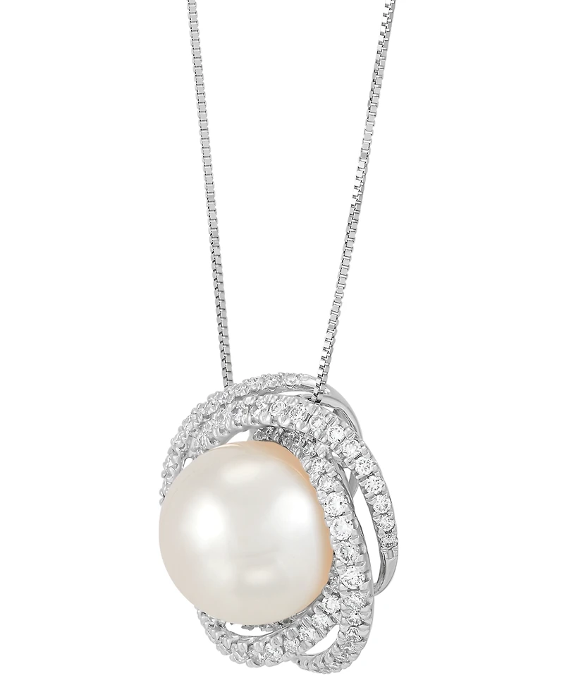 Grown With Love Cultured Freshwater Pearl (11mm) & Lab Grown Diamond (5/8 ct. t.w.) Love Knot 18" Pendant Necklace in 14k White Gold