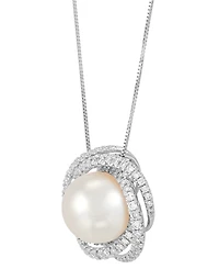 Grown With Love Cultured Freshwater Pearl (11mm) & Lab Grown Diamond (5/8 ct. t.w.) Love Knot 18" Pendant Necklace in 14k White Gold