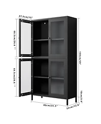 Streamdale Furniture Classic Metal Storage Cabinet Display Cabinet with 4 Glass Doors 4 Shelves Cabinet Bookcase Side Cabinet for Home Office Living R
