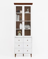 Streamdale Furniture White Mdf Display Storage Cabinet, Tall Kitchen Pantry Cabinets with Glass Doors and Adjustable Shelves, Freestanding Storage Cup