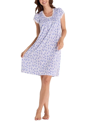 Miss Elaine Plus Size Diamond-Yoke Lace-Trim Nightgown