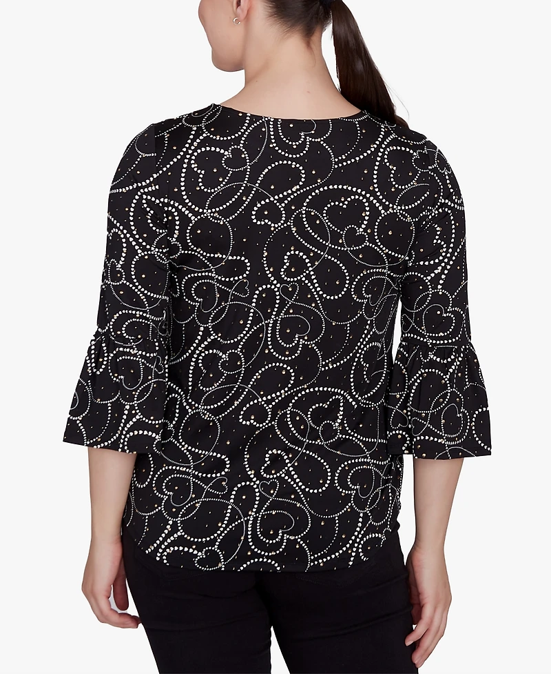 Ruby Rd. Petite Abstract Hearts Dew Drop Knit Crew Neck Top