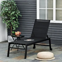Outdoor Lounge Chair, Patio Lounger with 5-Position Reclining Backrest and 2 Wheels for Poolside, Beach, Lawn, Black