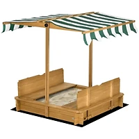 Streamdale Furniture Wooden Kids Sandbox with Cover, Children Outdoor Sand Box with Foldable Bench Seats, Adjustable Canopy, Bottom Liner for Outdoor,
