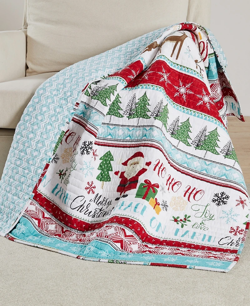 Levtex Merry Bright Ho Ho Holidays Reversible Quilted Throw, 50" x 60"