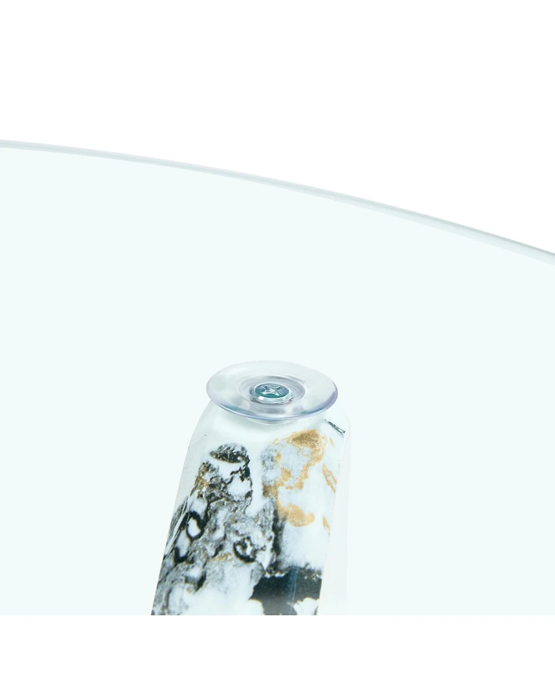 Streamdale Furniture Round glass coffee table, 33.4" modern design unique coffee table. Tempered glass countertop with white patterned Mdf legs. Suita