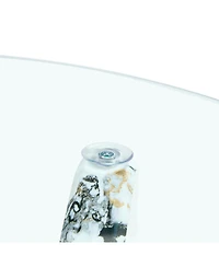 Streamdale Furniture Round glass coffee table, 33.4" modern design unique coffee table. Tempered glass countertop with white patterned Mdf legs. Suita
