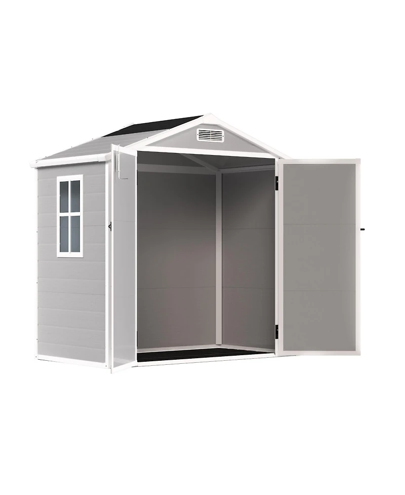 Streamdale Furniture 6' x 4.4' Resin Weather Resistant Outdoor Storage Shed with Floor for Garden, Backyard, Pool Tool, Light Grey