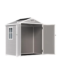 Streamdale Furniture 6' x 4.4' Resin Weather Resistant Outdoor Storage Shed with Floor for Garden, Backyard, Pool Tool, Light Grey