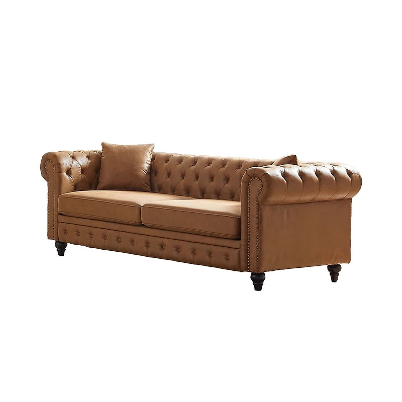 Streamdale Furniture 85.5" Living Room with Tech Fabric Chesterfield Sofa with Rolled Arms 3 Seater Sofa with Button Design and 2 Cushions for Apartme