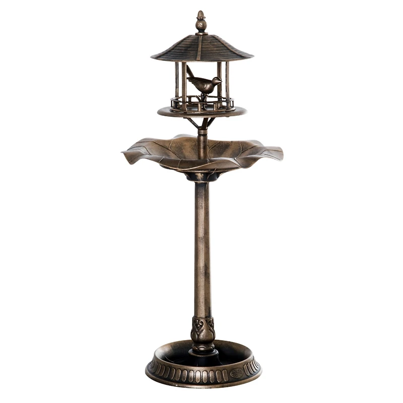 3-in-1 Garden Bird Bath Bowl Pedastal with Bird Feeder, Large Water Basin, & Underneath Flower Planter