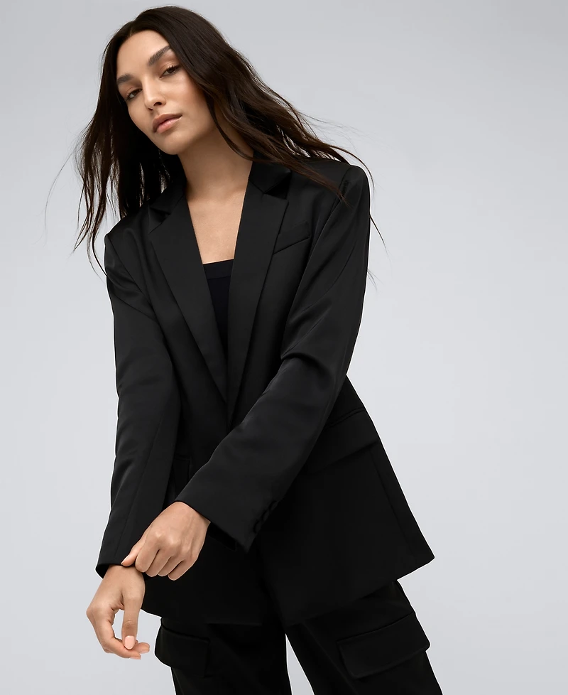 Kenneth Cole Women's One Button Notch Collar Satin Jacket