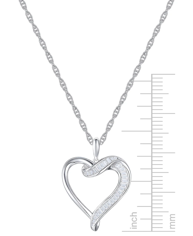 Diamond Baguette Swirl Heart 18" Pendant Necklace (1/4 ct. t.w.) in Sterling Silver