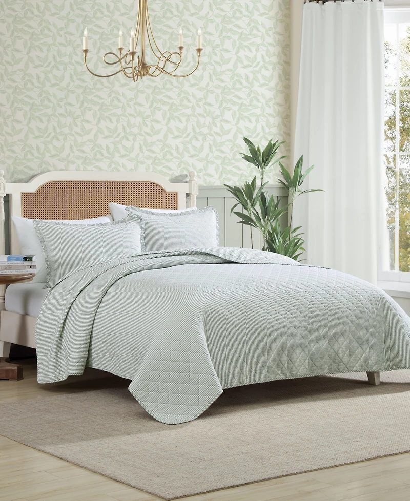 Laura Ashley Oxford Stripe Reversible 3-Pc. Quilt Set, King