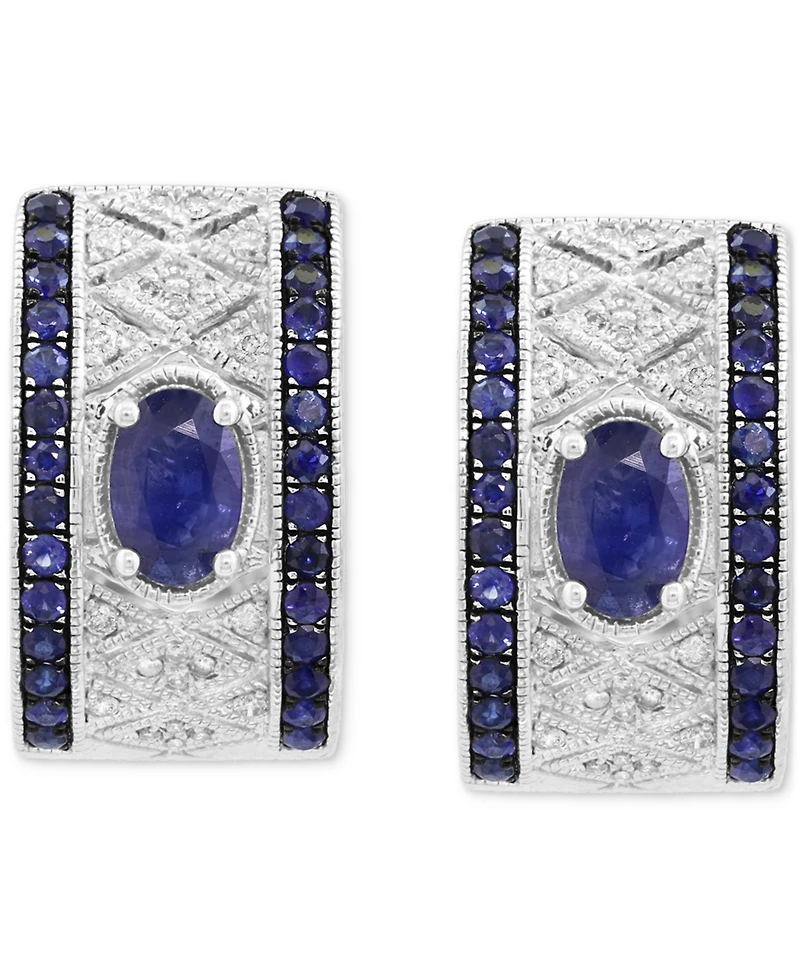 Effy Blue Sapphire (1-5/8 ct. t.w.) & Diamond (1/5 ct. t.w.) Huggie Hoop Earrings in Sterling Silver (Also available in Ruby)