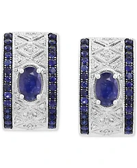 Effy Blue Sapphire (1-5/8 ct. t.w.) & Diamond (1/5 ct. t.w.) Huggie Hoop Earrings in Sterling Silver (Also available in Ruby)