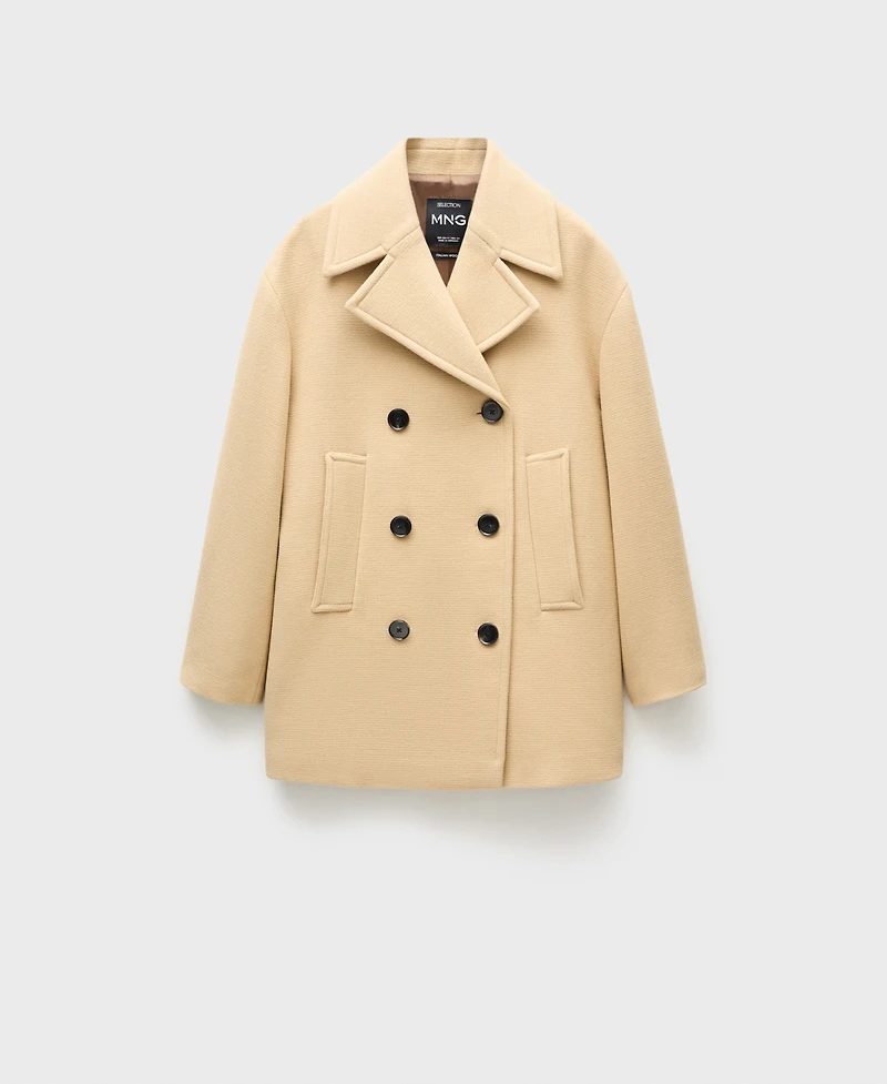 Mango Women's Double Breasted Virgin Wool Coat