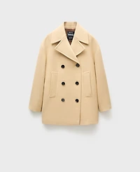 Mango Women's Double Breasted Virgin Wool Coat