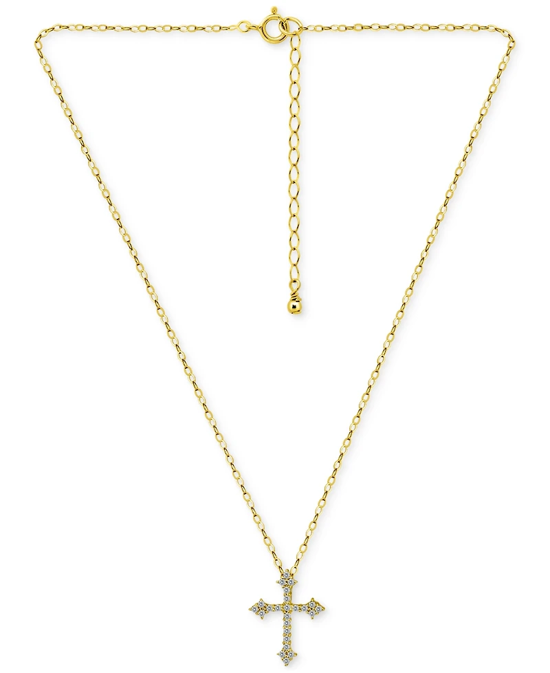 Giani Bernini Cubic Zirconia Cross Pendant Necklace in 18k Gold-Plated Sterling Silver, 16" + 2" extender, Exclusively at Macy's