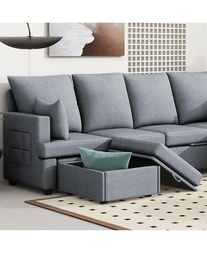 Streamdale Furniture Modern U shape Modular Sofa, 6 Seat Chenile sectional Couch Set with 2 pilows lncluded, freely CombinableIndoor Funiture for Livi