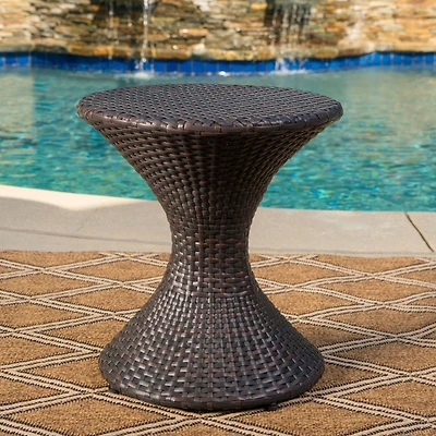 Streamdale Hourglass Wicker Side Table With Iron Frame For Outdoor Decor