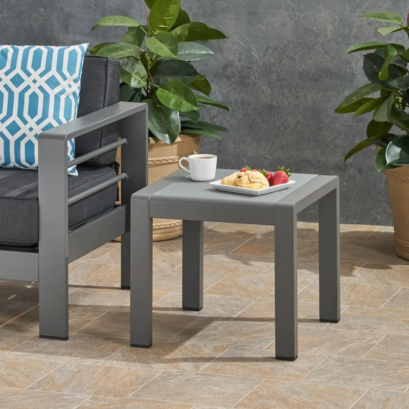 Streamdale Stylish Aluminum End Table With Frosted Glass Top For Outdoor Seating