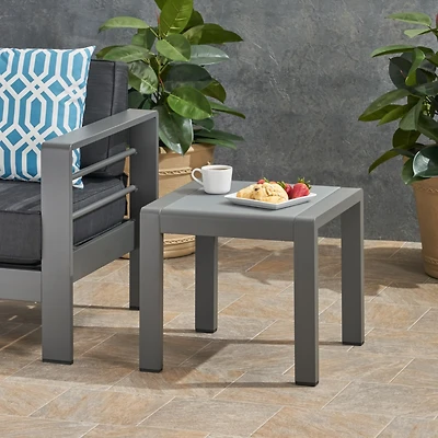 Streamdale Stylish Aluminum End Table With Frosted Glass Top For Outdoor Seating