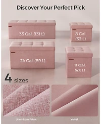 Songmics Home Foldable Storage Ottoman Bench for Living Room, Bedroom, Pastel Pink