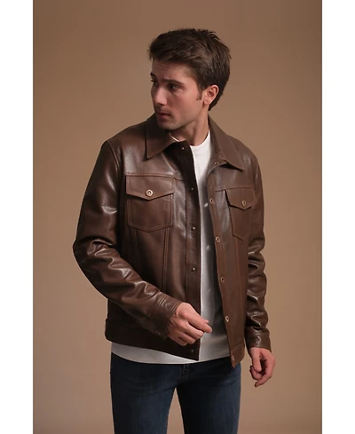 Men's Leather Jacket, Brown, Created for Macy's