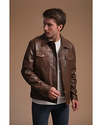 Men's Leather Jacket, Brown, Created for Macy's