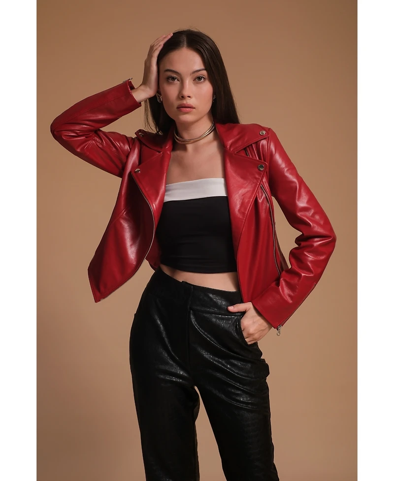 Furniq Uk Women's Leather Jacket, Red, Created for Macy's