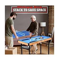 SereneLife 4-in-1 Multi-Function Game Table with Pool, Hockey, Shuffleboard, and Ping Pong