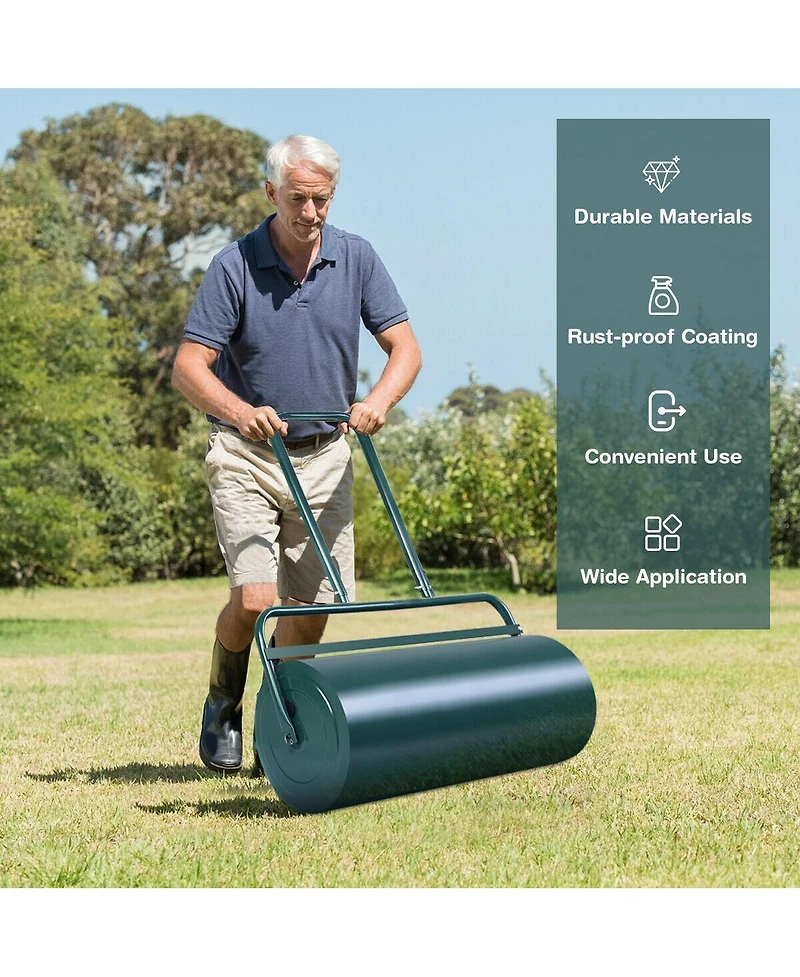 Inolait 24 x 13 Inch Tow Lawn Roller Water Filled Metal Push Roller