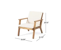 Temecula Outdoor Acacia Wood 4-Seater Chat Set_Loveseat&Coffee Table&2 Club Chairs - Brown Patina Finish + Cream Cushion