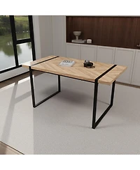 Streamdale Furniture 59" rural industrial rectangular Mdf light wood dining table, 4-6 people, 1.5" thick engineering wood tabletop and black rectangu