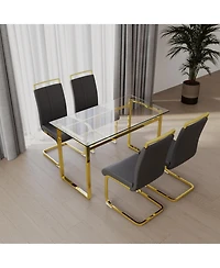 Streamdale Furniture 51 inch Glass Dining Table Set for 4, Dining Table & Chair Sets with Golden Plating Legs for Kitchen, Modern Rectangle Tempered G